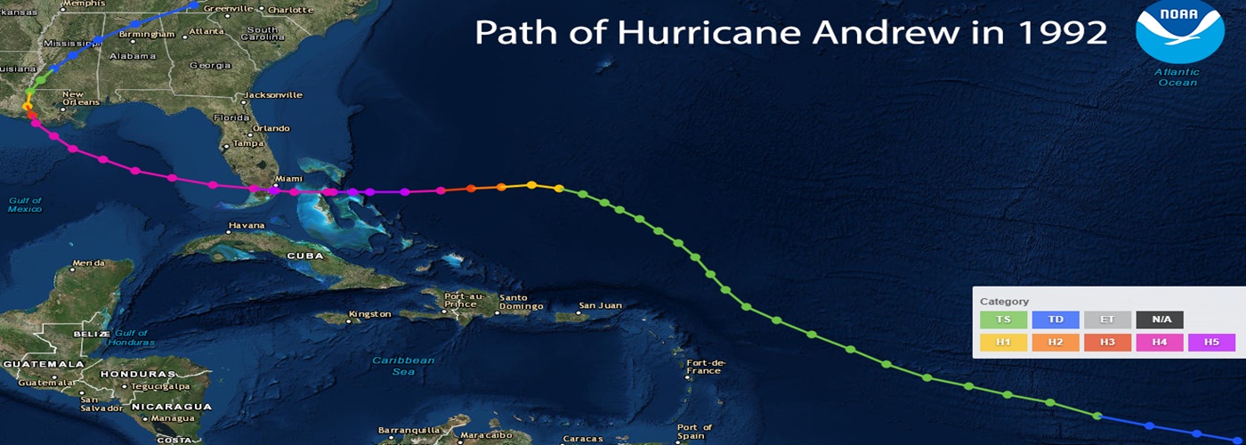 Hurricane Andrew Path Map 1992 NOAA