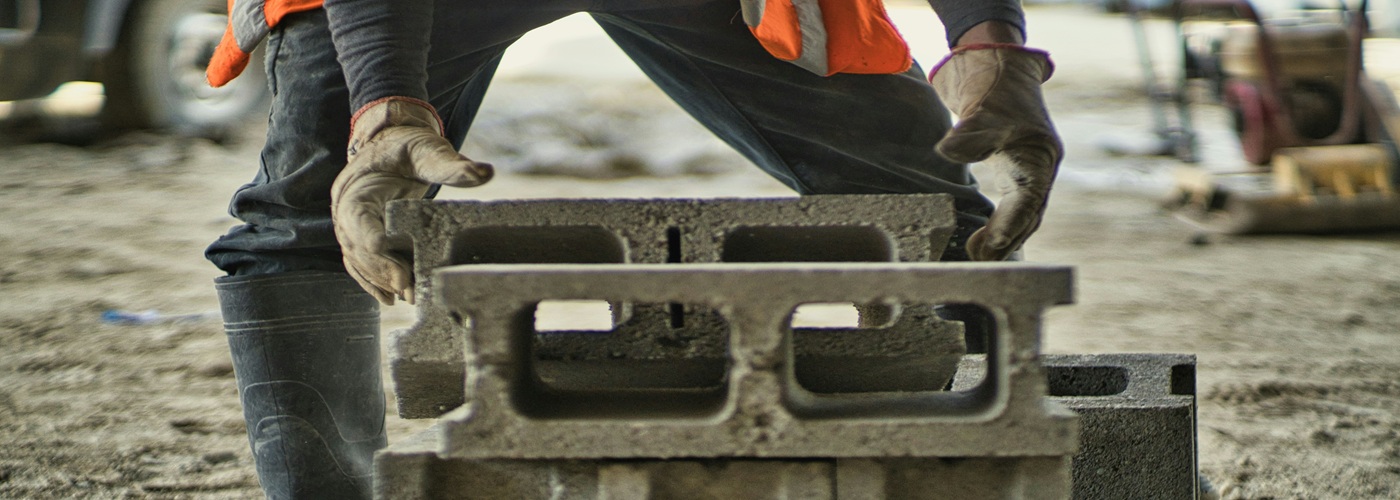 concrete blocks construction worker