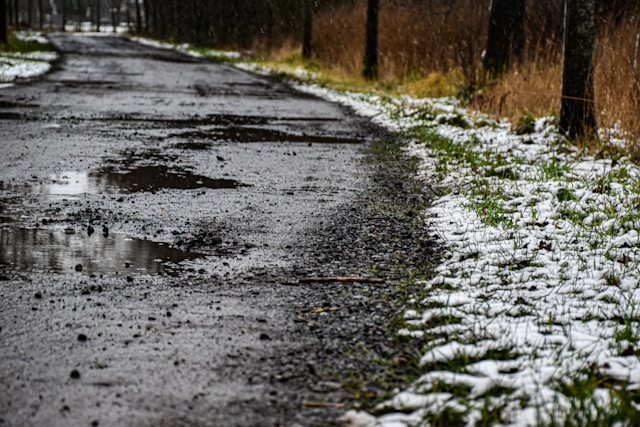 wet road with snow