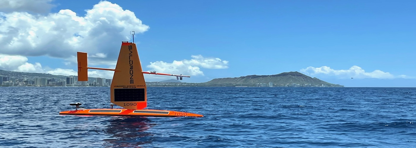 Saildrone floats through ocean water. 